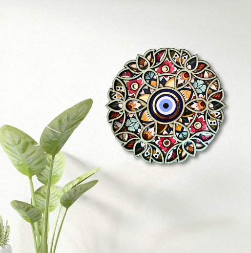 Evil Eye Mandala Wall Decor – 6x6 Inch Handmade Wooden Wall Hanging for Home & Spiritual Protection | Atmikaa Creations - Image 4