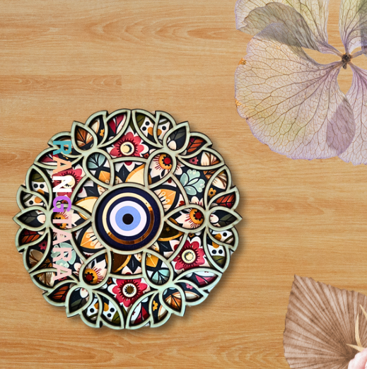 Evil Eye Mandala Wall Decor – 6x6 Inch Handmade Wooden Wall Hanging for Home & Spiritual Protection | Atmikaa Creations - Image 3
